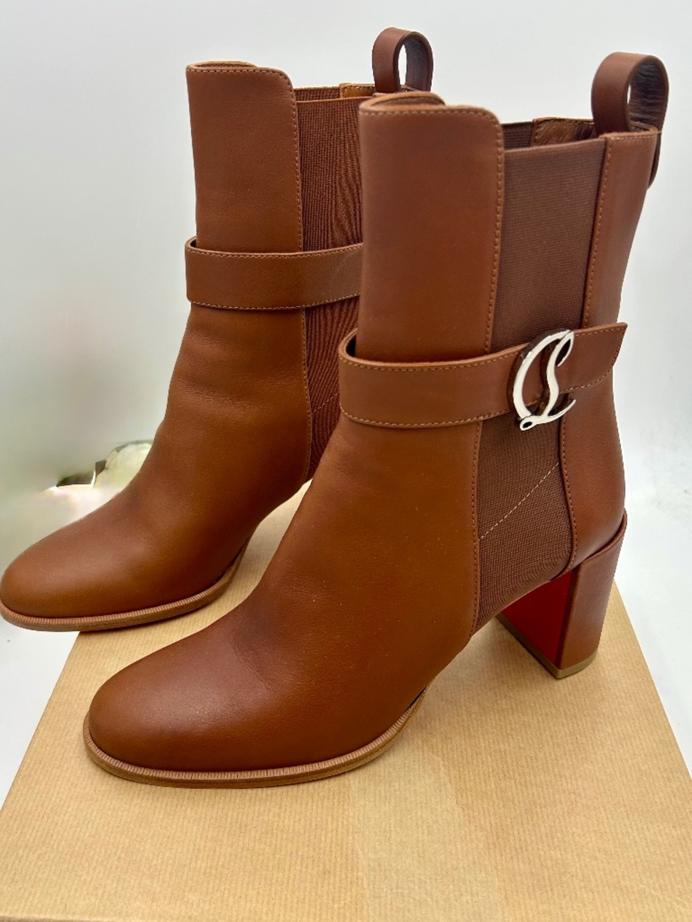 Women’s Christian Louboutin Leather Ankle Boots. Size 39.5. Made in Italy.